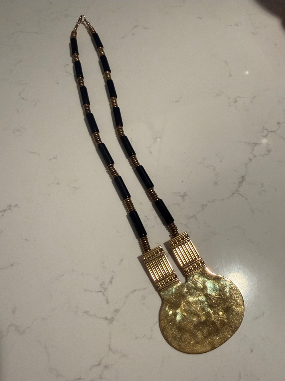 Sutton Hoo 1995 Gold and Black Statement Pendant Necklace - Women Jewelry